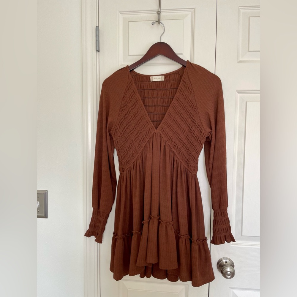 Brown Long sleeve flowy dress